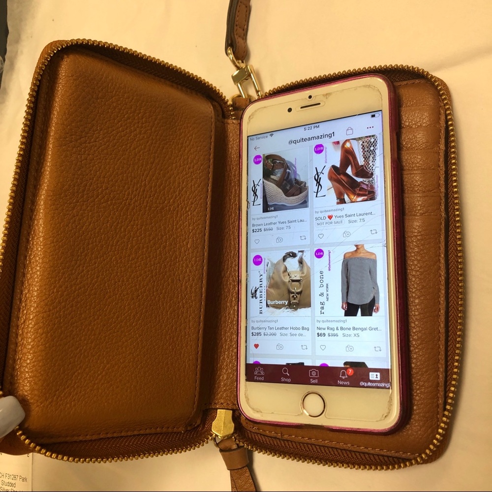 SOLD β€οΈTORY BURCH Dark Tan Leather Zip Wallet - Picture 2 of 8